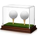 Weysat Golf Ball Display Case 2 in 1 Golf Ball Holder Stand Clear Acrylic Memorabilia Stand Cube Holder with Wood Base &amp; Tee Lifelike Turf Clear Acrylic Case Box for Sport Fan Souvenir Collections