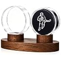 Weysat Hockey Puck Display Case 2 in 1 Hockey Puck Holder with Wooden Base