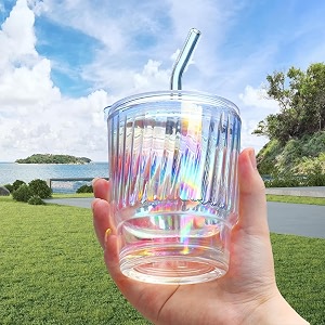 WEZOSHINET Glass Tumblers with Straws and Lids