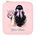 WEZOSHINET Mini Jewellery Travel Case, PU Leather Organizer Box, Small Portable Jewellery Storage Holder for Womens Rings Earrings Necklaces (Peach-PU Leather Box, Green) (Floral Bow Girl)