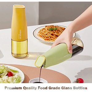 wezoshinet oil dispenser - glass bottle with gravity automatic opening and closing drip free spout for kitchen 500 ml pack of 1