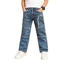 WHALEBONE Boys Wide Leg Denim Jeans with Graphic Print, Blue