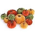 Whaline 12 Pcs Fall Artificial Pumpkins Vintage Orange Yellow Green Fake Velvet Pumpkins 3 Sizes Autumn Foam Pumpkin Table Centerpiece for Thanksgiving Halloween Harvest Party Decoration