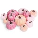 Whaline 12Pcs Fall Artificial Pumpkins Blush Coral Pink Peach Pink Fake Velvet Pumpkins 3 Sizes Autumn Foam Pumpkin Table Centerpiece for Fall Baby Shower Thanksgiving Halloween Party Decoration