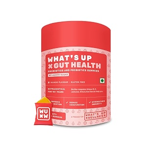 what39s up wellness gut health supplements gummies  prebiotics amp probiotics supplement  constipation bloating gas amp acidity relief  gut cleanse detox  clinically proven strain  30 days pack of 1