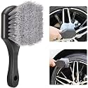Wheel & Tire Brush for Car Rim, Soft Bristle Car Wash Brush, Cleans Tires & Releases Dirt and Road Grime, Short Handle for Easy Scrubbing Black