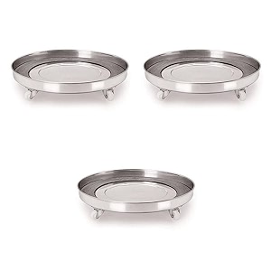 stainless steel gas cylinder trolley with wheels  lpg stand for kitchen  trolley with rubber support on top - silver set of 3