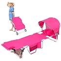 Wheel-To-Go Oversized Tanning Chair with Face Hole &amp; Wheels | Portable Heavy Duty Folding Lounge Chair | Outside Sunbathing Reading Relaxing Beach Poolside | XL Wide | 330 LBS Pink (Patent Design)