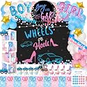Hombae Wheels or Heels Gender Reveal Decorations, 169 PCs Boy or Girl Gender Reveal Decorations Backdrop Balloon Garland Banner Tablecloth Cake Cupcake Topper Box Cutout Poster Sash Pink Blue