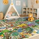 Whimsical Jungle Rug 6x9 for Kids Playroom – Cute Colorful Animal Safari Map, Forest &amp; Playground Scene – Perfect for Classrooms, Darecare, Pre-School or Play Corners
