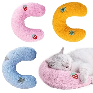 cat pillow for indoor cats ultra soft fluffy cat calming pillow half donut cuddler with cute embroidery pattern providing support of pet neck machine washable