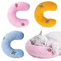Cat Pillow for Indoor Cats, Ultra Soft Fluffy Cat Calming Pillow, Half Donut Cuddler with Cute Embroidery Pattern Providing Support of Pet Neck, Machine Washable