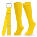 WHIPPY Baseball Socks and Belt Combo Set Knee-High Softball Socks &amp; Adjustable Elastic Belt for Kids Youth Adult