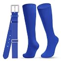 WHIPPY Baseball Socks and Belt Combo Set Knee-High Softball Socks & Adjustable Elastic Belt for Kids Youth Adult