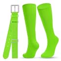 WHIPPY Baseball Socks and Belt Combo Set Knee-High Softball Socks &amp; Adjustable Elastic Belt for Kids Youth Adult