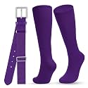 WHIPPY Baseball Socks and Belt Combo Set Knee-High Softball Socks &amp; Adjustable Elastic Belt for Kids Youth Adult