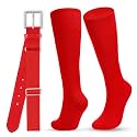 WHIPPY Baseball Socks and Belt Combo Set Knee-High Softball Socks & Adjustable Elastic Belt for Kids Youth Adult