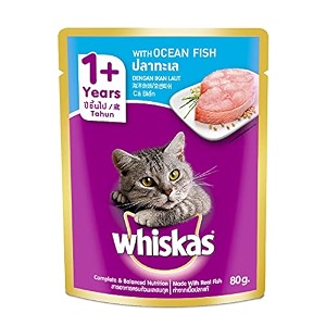 whiskas adult 1 year wet cat food ocean fish 80g pouch 1 count pack of 7