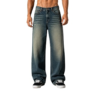 Whisker Green Baggy Jeans for Men Loose
