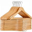 WHISKET | Wooden Hanger Set -Non-Slip Versatile Closet Space-Saving Hanger Set for Suit, Coat, Camisole, Jacket, Pants, and Dresses with Rotating Swivel Hook - Natural Wood (4, Beige)