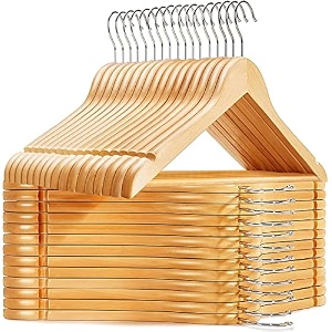 whisket - natural wooden clothes hangers  smooth finish clothes hangers for wardrobe organization  suitable for shirts coats suits amp dressesbeige pack of 6