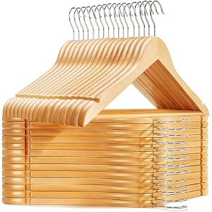 whisket - natural wooden clothes hangers  smooth finish clothes hangers for wardrobe organization  suitable for shirts coats suits amp dresses beige pack of 44