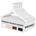 WHISKET - Lotus Premium Wooden Hangers- Vintage Style, Smooth Finish, Non-Slip Pant Bar, 360° Swivel Hook – for Closet Organization, Shirts, Coats, Jackets, and Dresses.(White) [Pack of 80]