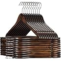 WHISKET - Lotus Premium Wooden Hangers- Vintage Style, Smooth Finish, Non-Slip Pant Bar, 360° Swivel Hook – for Closet Organization, Shirts, Coats, Jackets, and Dresses. (Walnut) [Pack of 6]