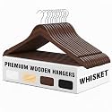 WHISKET - Lotus Premium Wooden Hangers- Vintage Style, Smooth Finish, Non-Slip Pant Bar, 360° Swivel Hook – for Closet Organization, Shirts, Coats, Jackets, and Dresses. (Walnut) [Pack of 54]