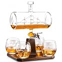 Whiskey Decanter Globe Set with 4 Etched Whiskey Glasses - for Liquor Scotch Bourbon Vodka, Gifts For Men - 1250ml Unique Ship Sails Set for Home Bar, Bourbon, Birthday Gift for Dad