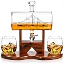 Whiskey Decanter Set, Liquor Dispenser for Home Bar, Crystal Glass - 1250ml Ship &amp; 2 Whiskey Glasses Beautiful Stand, Gift for Dad, Husband or Boyfriend - The Wine Savant 100% Lead-Free