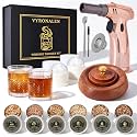 Whiskey Smoker Kit with Triple-Flame Torch, 18-Piece Old Fashioned Smoker Kit with 6 Wood Chips, 2 Heavy 10 oz Whiskey Glasses & 2 Ice Ball Molds, Bourbon Cocktail Gifts for Men Dad Husband, No Butane