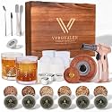 Whiskey Smoker Kit with Triple-Flame Torch, Cocktail Smoker Kit with 6 Wood Chips, 2 Heavy Whiskey Glasses, 4 Ice Cubes &amp; 2 Ice Ball Molds, Old Fashioned Bourbon Gifts for Men Dad Husband, No Butane