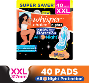 whisper choice nights 40 xxl pads with 4x back coverage sanitary pad pack of 40