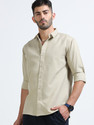 WHISQ Men Solid Casual Cream Shirt
