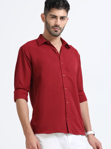 WHISQ Men Solid Casual Maroon Shirt