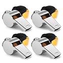 Whistle, 4 PCS Whistle for Coaches, Whistle for Teachers, Stainless Steel Whistles Coach Whistle with Lanyard Referee Whistle Loud Crisp Sound Sports Whistle for Adults Coaches Referees Officials