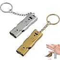 Whistle High Sound, 2 Pack Double Tube Loud Whistle for Camping, Sports Whistles for Coaches for Hiking, Survival, Sports, with Keychain, 5.7cm x 1.8cm, Gold and Light Gray
