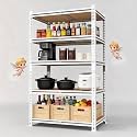 White 72"h *40.12"w*18"d Storage Shelves Shelving: Adjustable Metal+Wood 5-Heavy-Duty-Shelf (Unit)-Rack Industrial Utility Household Organizer/Systerm for Kitchen Pantry/Bedroom/Garage/Closet