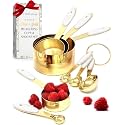 White and Gold Measuring Cups and Spoons Set – 8-Piece Stackable Stainless Steel Measuring Set – Stylish Gold Kitchen Accessories for Precise Baking and Cooking, Ideal Gift for Bakers and Chefs