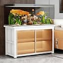 White Aquarium Stand with Golden-Trim Glass Cabinet - Spacious 2-Tier Storage Holder for Fish Tanks Ideal for Modern &amp; Rustic Home Decor(120x45x70cm/47x18x28)