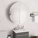 White Bathroom Cabinet, Modern Engineered Wood, 21.3" Round Mirror, LED Lighting, Wall Mounted Storage for Restroom Vanity, 2 Doors