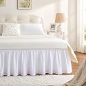 White Bed Skirt King Size 12 Inch Drop, Elastic Wrap Around Bedskirt