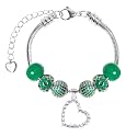 White Birch Fit Pandora Snake Bracelet with Heart Charms Set 8 inch Green