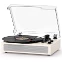White Bluetooth Record Player, Vintage 3-Speed Turntable