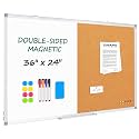 White Board and Cork Board Combo, 36" x 24" Double Sided Magnetic