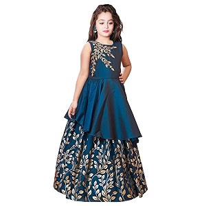 White Button Teal Girls Party Wear Dress