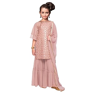 White Button Girls Ethnic Sharara Suit Set