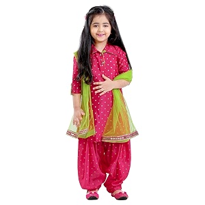 white button girls fuchsia pink patiala suit  traditional punjabi ethnic wear for kids