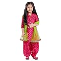 White Button Girls Fuchsia Pink Patiala Suit | Traditional Punjabi Ethnic Wear for Kids